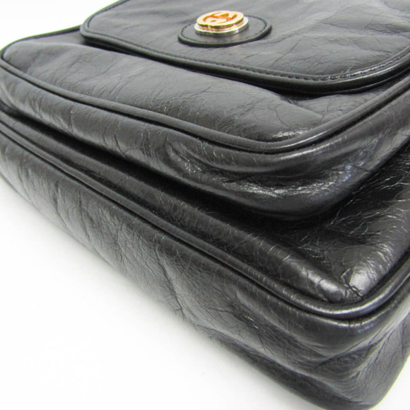 GUCCI Black Leather Messenger Shoulder Bag - Picture 7 of 14
